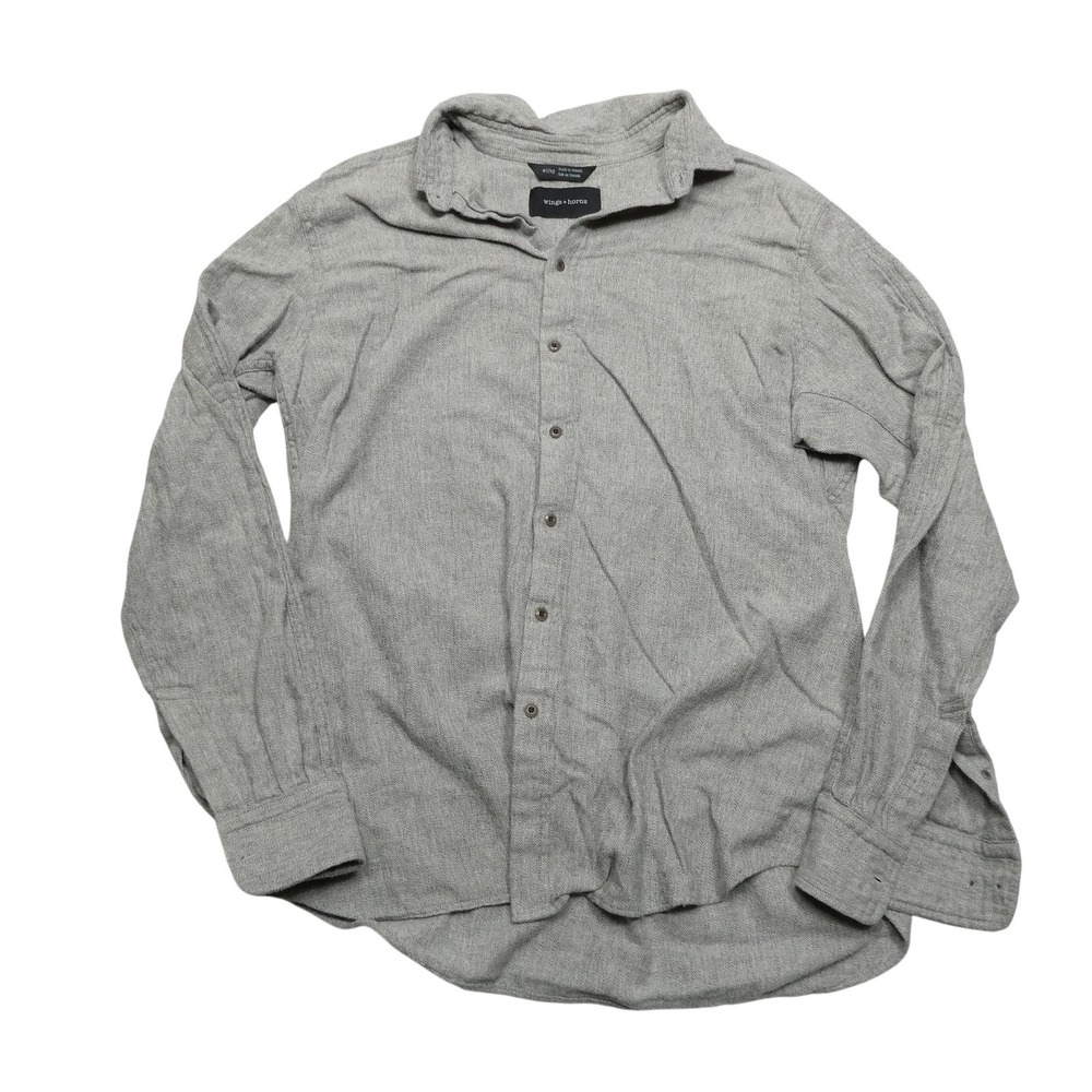 Wings+horns Shirt Mens XL Gray‎ Herringbone Long Sleeve Button Front Casual Top